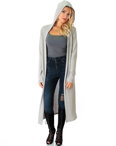 grey hooded long cardigan