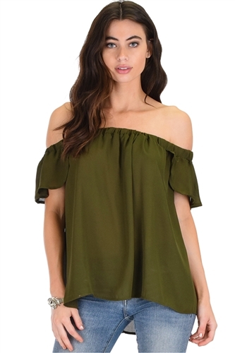 olive off the shoulder woven top