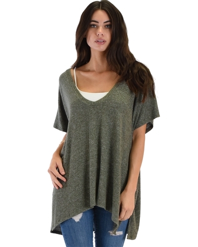 olive v neck oversized thermal top